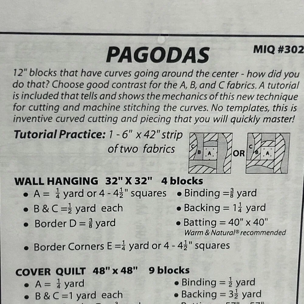 Pagodas Maple Island Quilts MIQ #302 NEW Vintage Sewing Pattern 1998